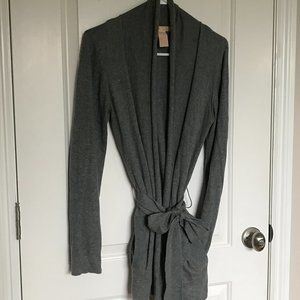 Gray Tulle Open Front Sweater with Pockets